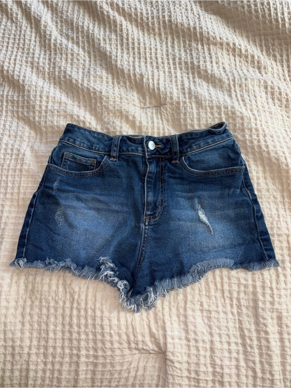 PINK Victoria's Secret Dark Blue Distressed High-Rise Denim Shorts